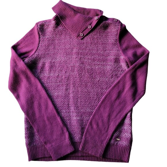 Tommy Hilfiger Merlot Knit Sweater Silver Metallic Womens M Ribbed Angled Collar - Picture 3 of 16